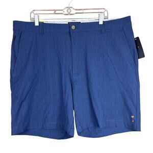 Margaritaville Navy Blue Flat Front Shorts with Orange Palm Accent